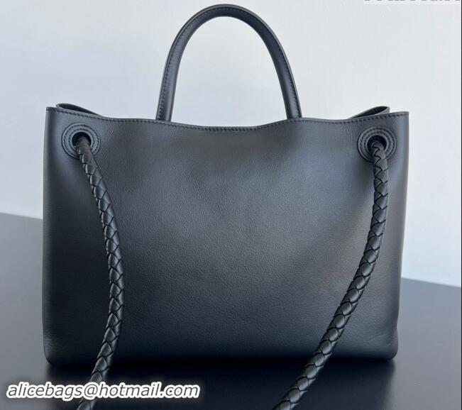 Famous Brand Bottega Veneta Medium Andiamo Top Handle Bag in Calfskin Leather 810214 Black 2024