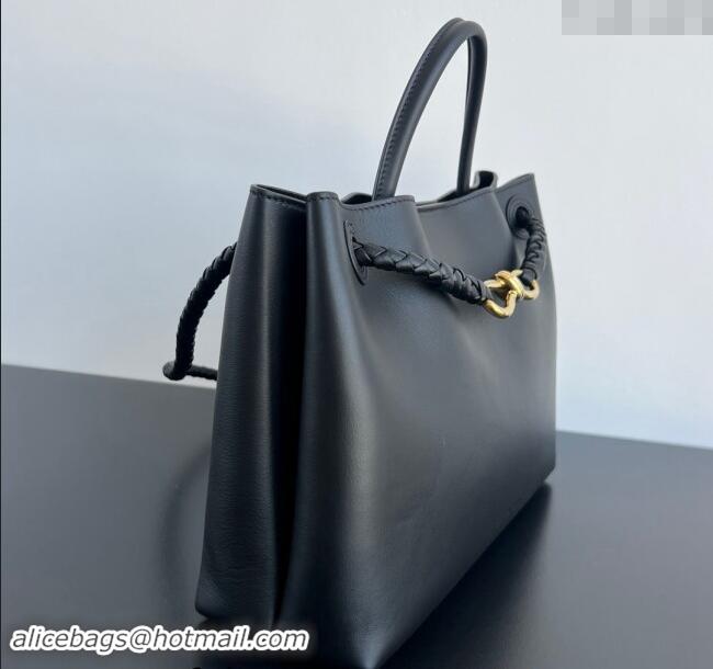 Famous Brand Bottega Veneta Medium Andiamo Top Handle Bag in Calfskin Leather 810214 Black 2024