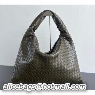 Famous Brand Bottega Veneta Large Hop Hobo Bag Intrecciato Calf Leather 763970 Dark Khaki Green 2024