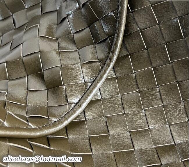 Famous Brand Bottega Veneta Large Hop Hobo Bag Intrecciato Calf Leather 763970 Dark Khaki Green 2024