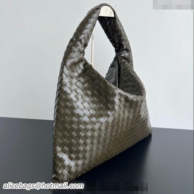 Famous Brand Bottega Veneta Large Hop Hobo Bag Intrecciato Calf Leather 763970 Dark Khaki Green 2024