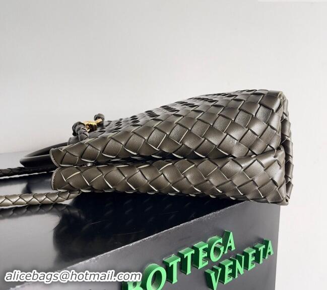 Best Grade Bottega Veneta Medium Andiamo Top Handle Bag in Intrecciato Leather 743572 Khaki Green 2024