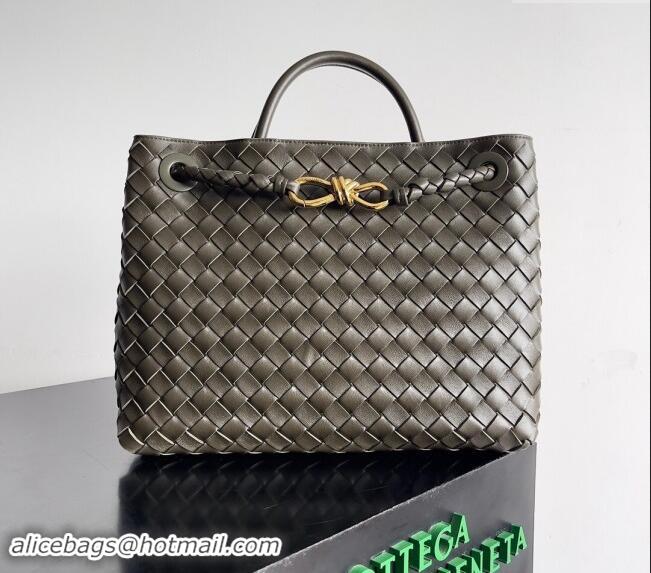 Best Grade Bottega Veneta Medium Andiamo Top Handle Bag in Intrecciato Leather 743572 Khaki Green 2024