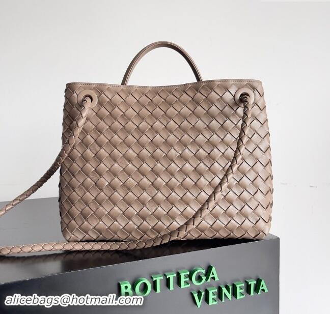 Top Grade Bottega Veneta Medium Andiamo Top Handle Bag in Intrecciato Leather 743572 Grey 2024