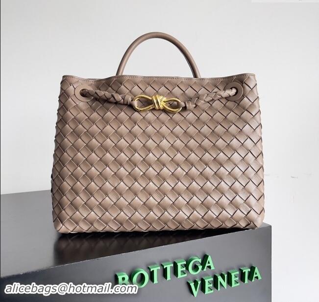 Top Grade Bottega Veneta Medium Andiamo Top Handle Bag in Intrecciato Leather 743572 Grey 2024