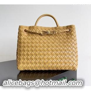 Best Price Bottega Veneta Medium Andiamo Top Handle Bag in Intrecciato Leather 743572 Apricot 2024