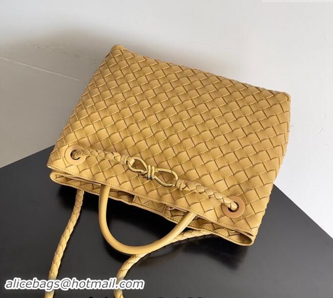 Best Price Bottega Veneta Medium Andiamo Top Handle Bag in Intrecciato Leather 743572 Apricot 2024