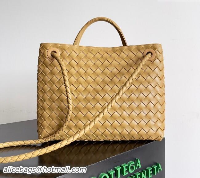 Best Price Bottega Veneta Medium Andiamo Top Handle Bag in Intrecciato Leather 743572 Apricot 2024