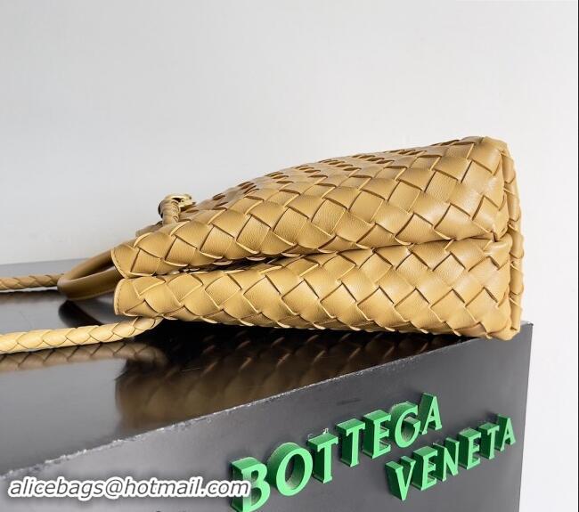 Best Price Bottega Veneta Medium Andiamo Top Handle Bag in Intrecciato Leather 743572 Apricot 2024