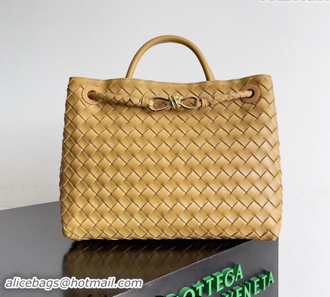 Best Price Bottega Veneta Medium Andiamo Top Handle Bag in Intrecciato Leather 743572 Apricot 2024