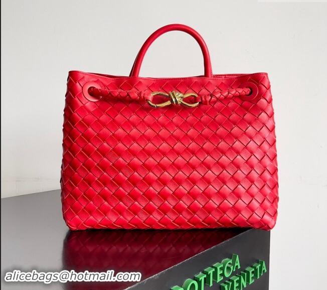 Super Quality Bottega Veneta Medium Andiamo Top Handle Bag in Intrecciato Leather 743572 Bright Red 2024