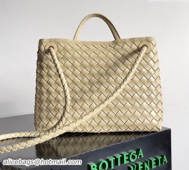 Shop Fashion Bottega Veneta Medium Andiamo Top Handle Bag in Intrecciato Leather 743572 Beige 2024