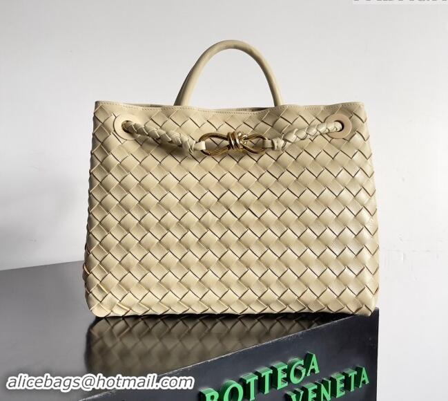 Shop Fashion Bottega Veneta Medium Andiamo Top Handle Bag in Intrecciato Leather 743572 Beige 2024