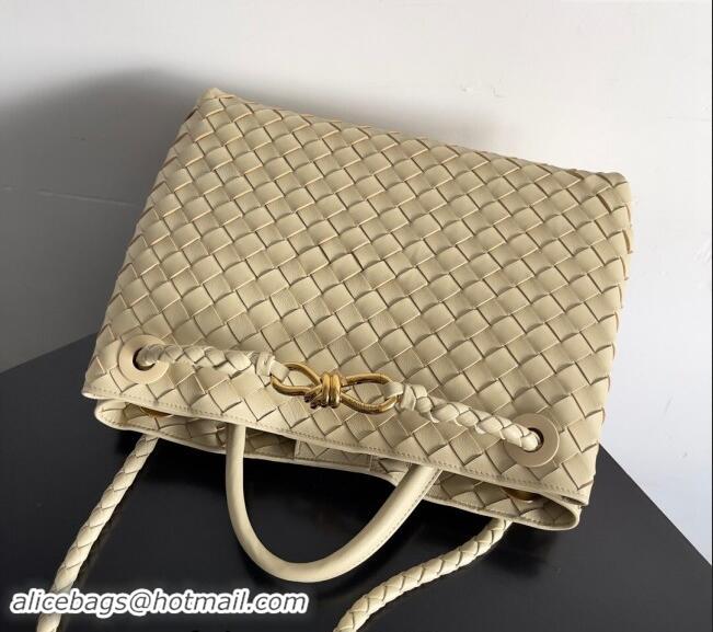 Shop Fashion Bottega Veneta Medium Andiamo Top Handle Bag in Intrecciato Leather 743572 Beige 2024