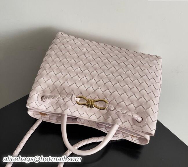 Stylish Bottega Veneta Medium Andiamo Top Handle Bag in Intrecciato Leather 743572 Pale Pink 2024