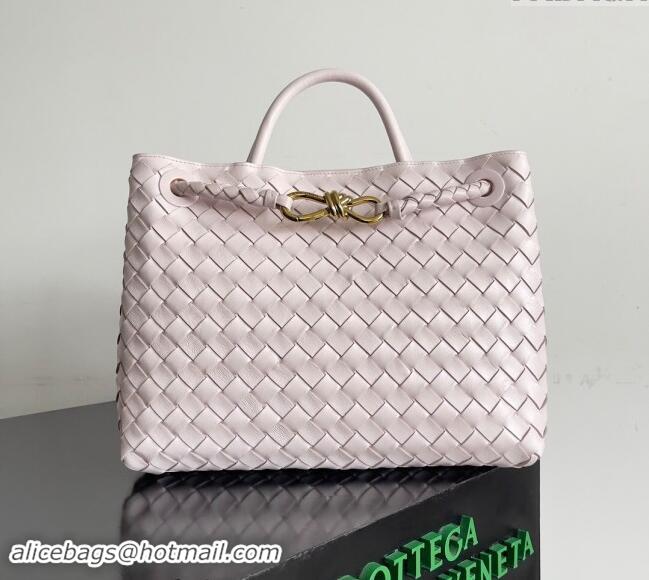 Stylish Bottega Veneta Medium Andiamo Top Handle Bag in Intrecciato Leather 743572 Pale Pink 2024