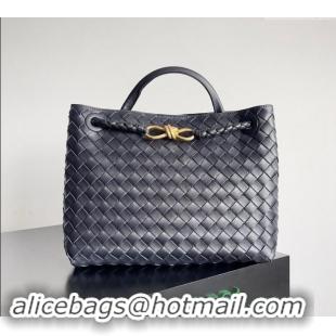 Best Price Bottega Veneta Medium Andiamo Top Handle Bag in Intrecciato Leather 743572 Dark Blue/Gold 2024