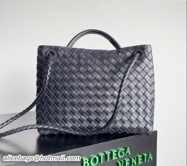 Best Price Bottega Veneta Medium Andiamo Top Handle Bag in Intrecciato Leather 743572 Dark Blue/Gold 2024