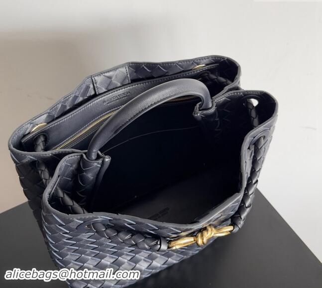 Best Price Bottega Veneta Medium Andiamo Top Handle Bag in Intrecciato Leather 743572 Dark Blue/Gold 2024