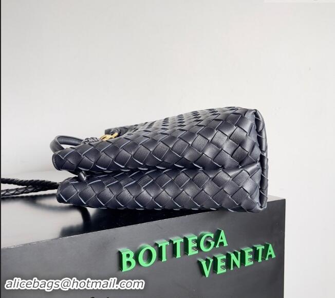 Best Price Bottega Veneta Medium Andiamo Top Handle Bag in Intrecciato Leather 743572 Dark Blue/Gold 2024