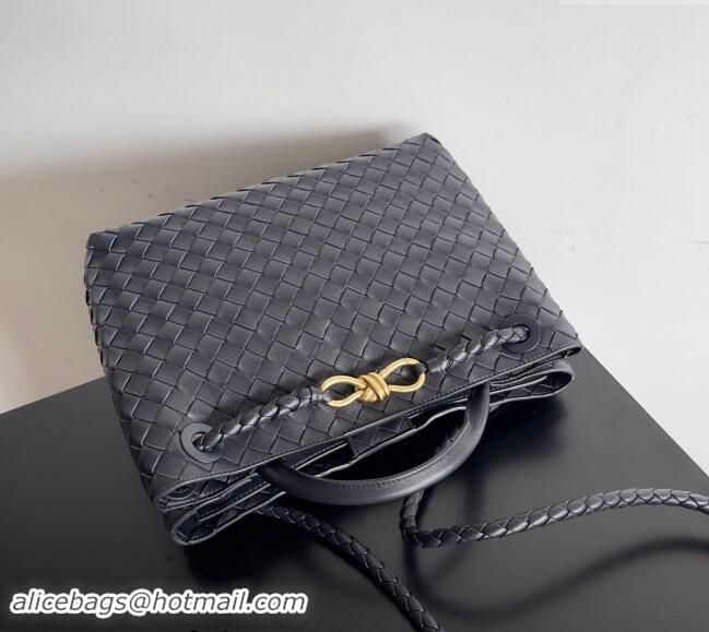 Best Price Bottega Veneta Medium Andiamo Top Handle Bag in Intrecciato Leather 743572 Dark Blue/Gold 2024