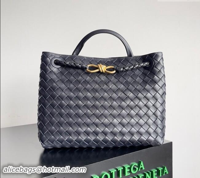 Best Price Bottega Veneta Medium Andiamo Top Handle Bag in Intrecciato Leather 743572 Dark Blue/Gold 2024