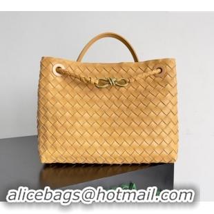 Luxury Cheap Bottega Veneta Medium Andiamo Top Handle Bag in Intrecciato Leather 743572 Apricot Yellow 2024