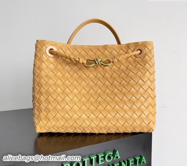 Luxury Cheap Bottega Veneta Medium Andiamo Top Handle Bag in Intrecciato Leather 743572 Apricot Yellow 2024