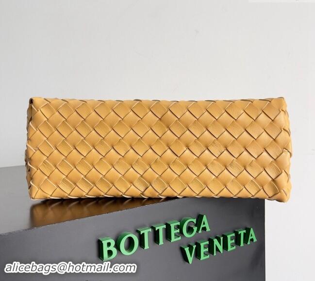 Luxury Cheap Bottega Veneta Medium Andiamo Top Handle Bag in Intrecciato Leather 743572 Apricot Yellow 2024