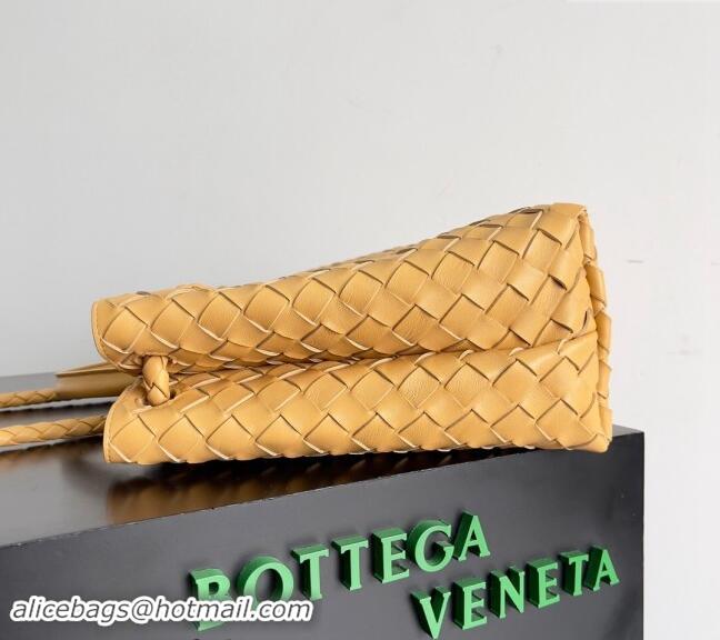 Luxury Cheap Bottega Veneta Medium Andiamo Top Handle Bag in Intrecciato Leather 743572 Apricot Yellow 2024