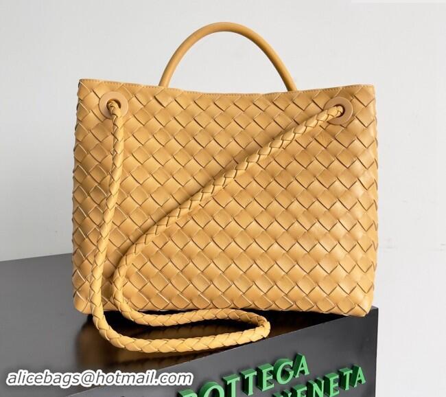 Luxury Cheap Bottega Veneta Medium Andiamo Top Handle Bag in Intrecciato Leather 743572 Apricot Yellow 2024