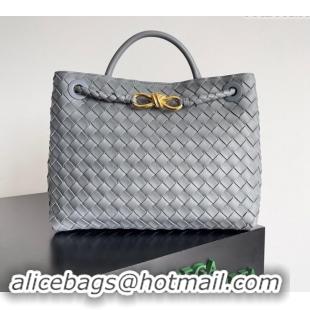 New Cheap Bottega Veneta Medium Andiamo Top Handle Bag in Intrecciato Leather 743572 Grey 2024