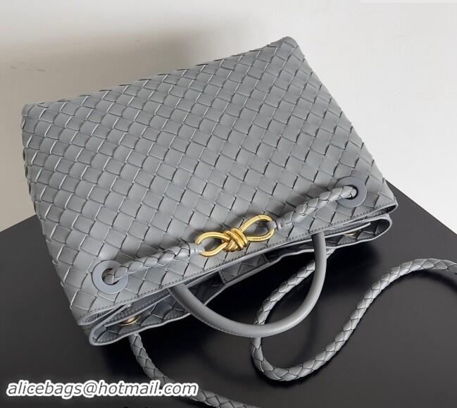 New Cheap Bottega Veneta Medium Andiamo Top Handle Bag in Intrecciato Leather 743572 Grey 2024