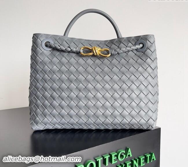 New Cheap Bottega Veneta Medium Andiamo Top Handle Bag in Intrecciato Leather 743572 Grey 2024