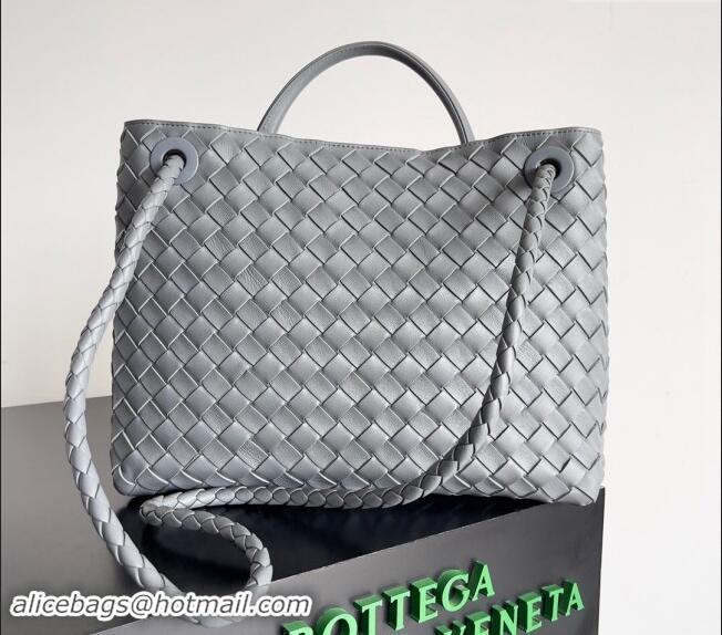 New Cheap Bottega Veneta Medium Andiamo Top Handle Bag in Intrecciato Leather 743572 Grey 2024