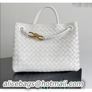 Promotional Bottega Veneta Medium Andiamo Top Handle Bag in Intrecciato Leather 743572 Snow White 2024