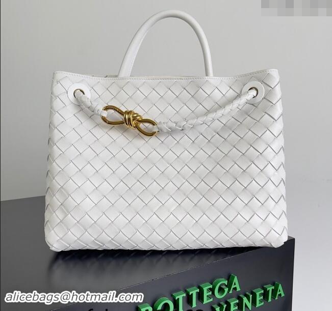 Promotional Bottega Veneta Medium Andiamo Top Handle Bag in Intrecciato Leather 743572 Snow White 2024