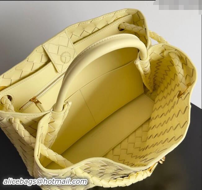 Discount Bottega Veneta Medium Andiamo Top Handle Bag in Intrecciato Leather 743572 Light Yellow 2024