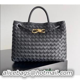 Famous Brand Bottega Veneta Medium Andiamo Top Handle Bag in Intrecciato Leather 743572 Black/Gold 2024