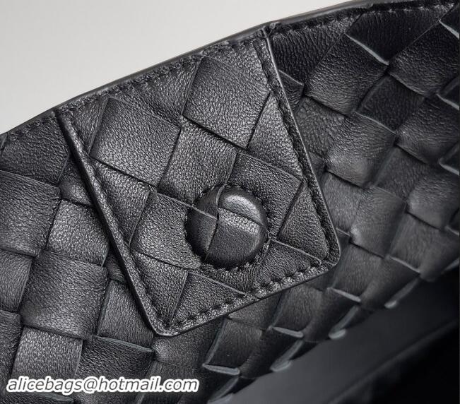 Famous Brand Bottega Veneta Medium Andiamo Top Handle Bag in Intrecciato Leather 743572 Black/Gold 2024