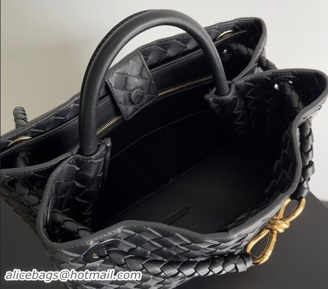 Famous Brand Bottega Veneta Medium Andiamo Top Handle Bag in Intrecciato Leather 743572 Black/Gold 2024