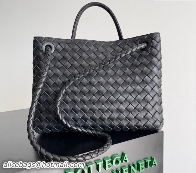 Famous Brand Bottega Veneta Medium Andiamo Top Handle Bag in Intrecciato Leather 743572 Black/Gold 2024