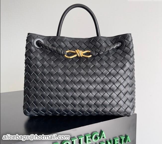 Famous Brand Bottega Veneta Medium Andiamo Top Handle Bag in Intrecciato Leather 743572 Black/Gold 2024