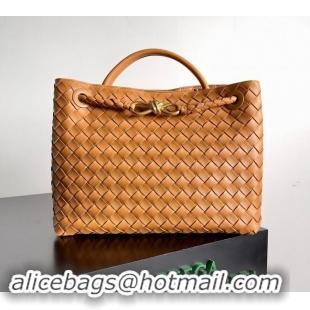 New Release Creation Bottega Veneta Medium Andiamo Top Handle Bag in Intrecciato Leather 743572 Light Brown 2024