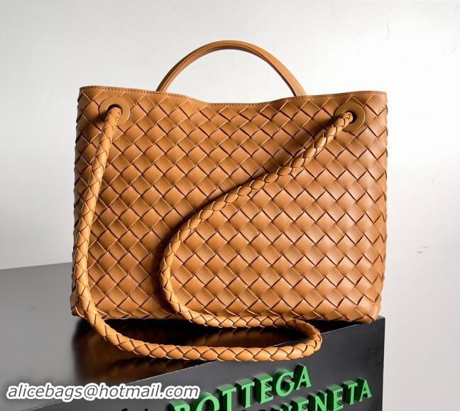 New Release Creation Bottega Veneta Medium Andiamo Top Handle Bag in Intrecciato Leather 743572 Light Brown 2024