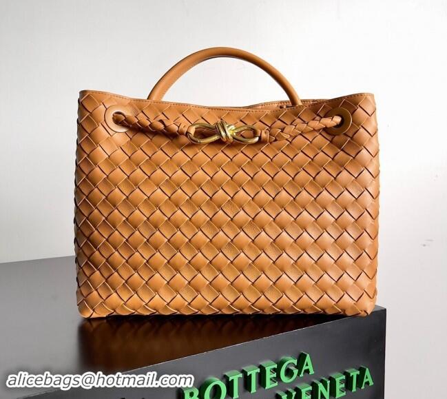 New Release Creation Bottega Veneta Medium Andiamo Top Handle Bag in Intrecciato Leather 743572 Light Brown 2024