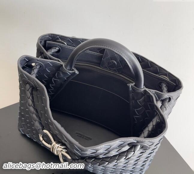 Trendy Design Bottega Veneta Medium Andiamo Top Handle Bag in Intrecciato Leather 743572 Dark Blue/Silver 2024