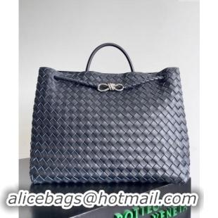 Spot Bulk Bottega Veneta Large Andiamo Top Handle Bag in Intrecciato Leather 743575 Dark Blue/Silver 2024