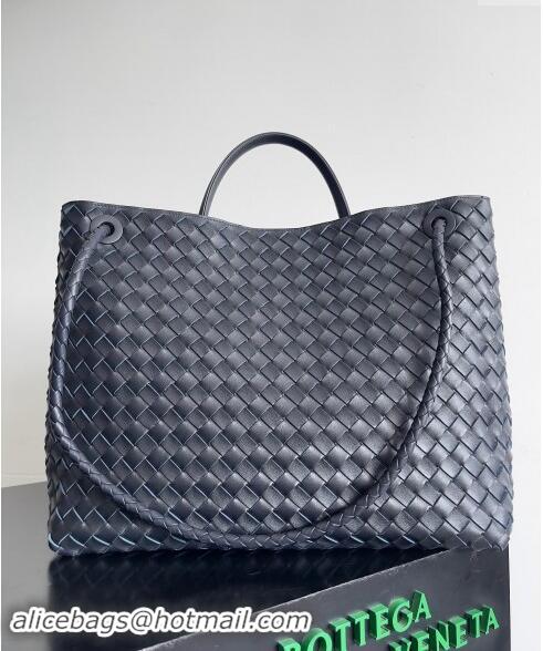 Spot Bulk Bottega Veneta Large Andiamo Top Handle Bag in Intrecciato Leather 743575 Dark Blue/Silver 2024