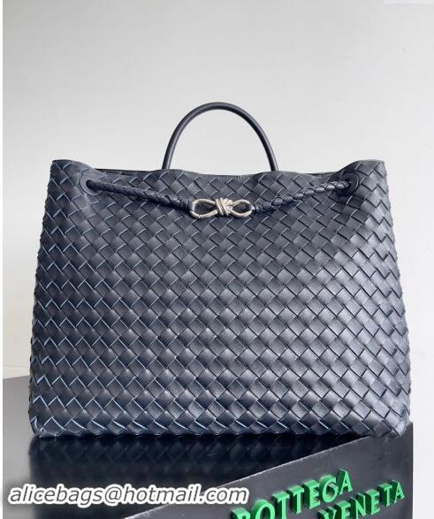 Spot Bulk Bottega Veneta Large Andiamo Top Handle Bag in Intrecciato Leather 743575 Dark Blue/Silver 2024